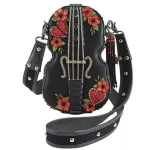 NWT Mary Frances Heart String Leather Guitar Beaded Bag